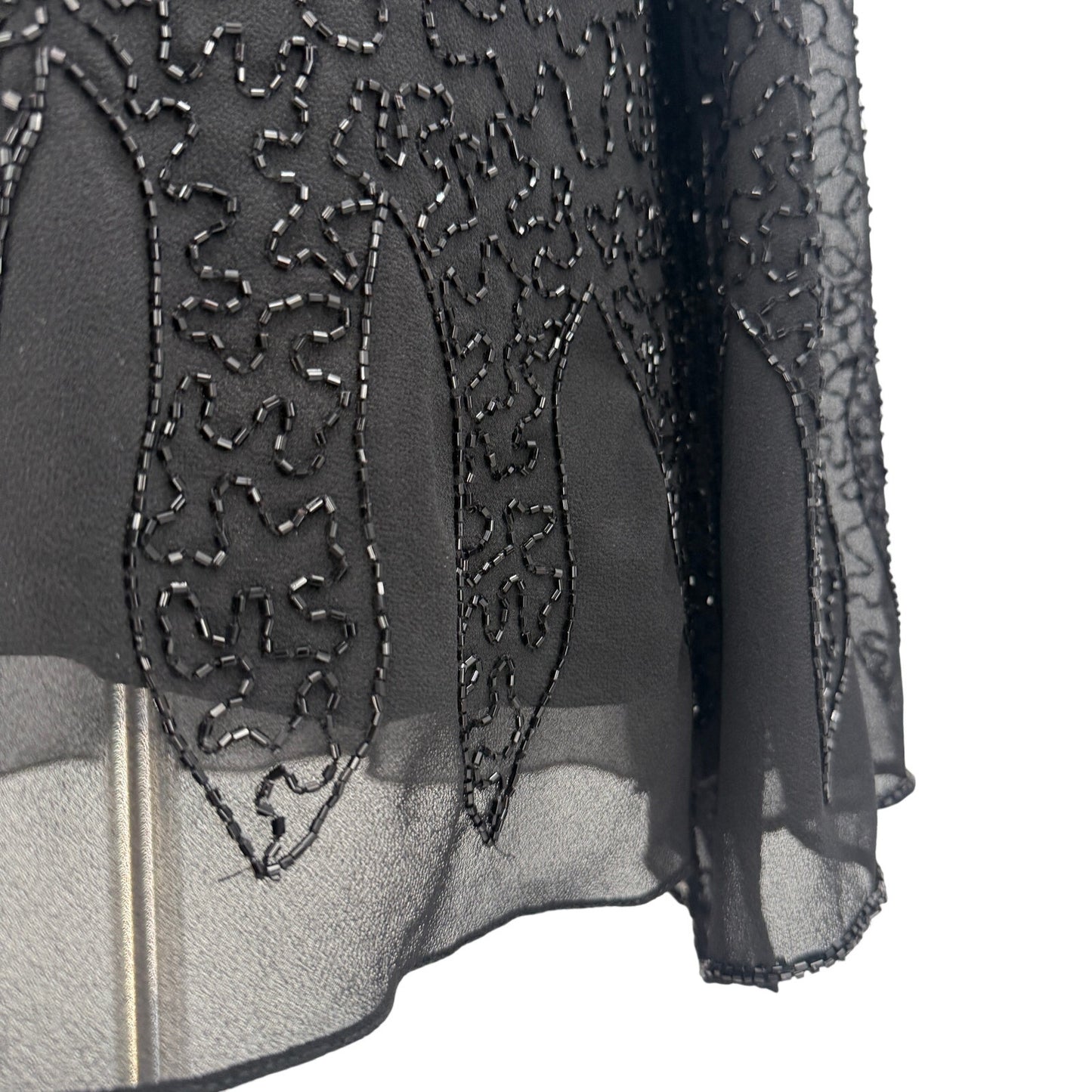 JKARA black Cocktail Beaded Top women's LARGE v-neck blouse sheer bell sleeve