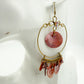 vintage BOHO gold pink shimmer shells rhinestones hook dangle EARRINGS jewelry
