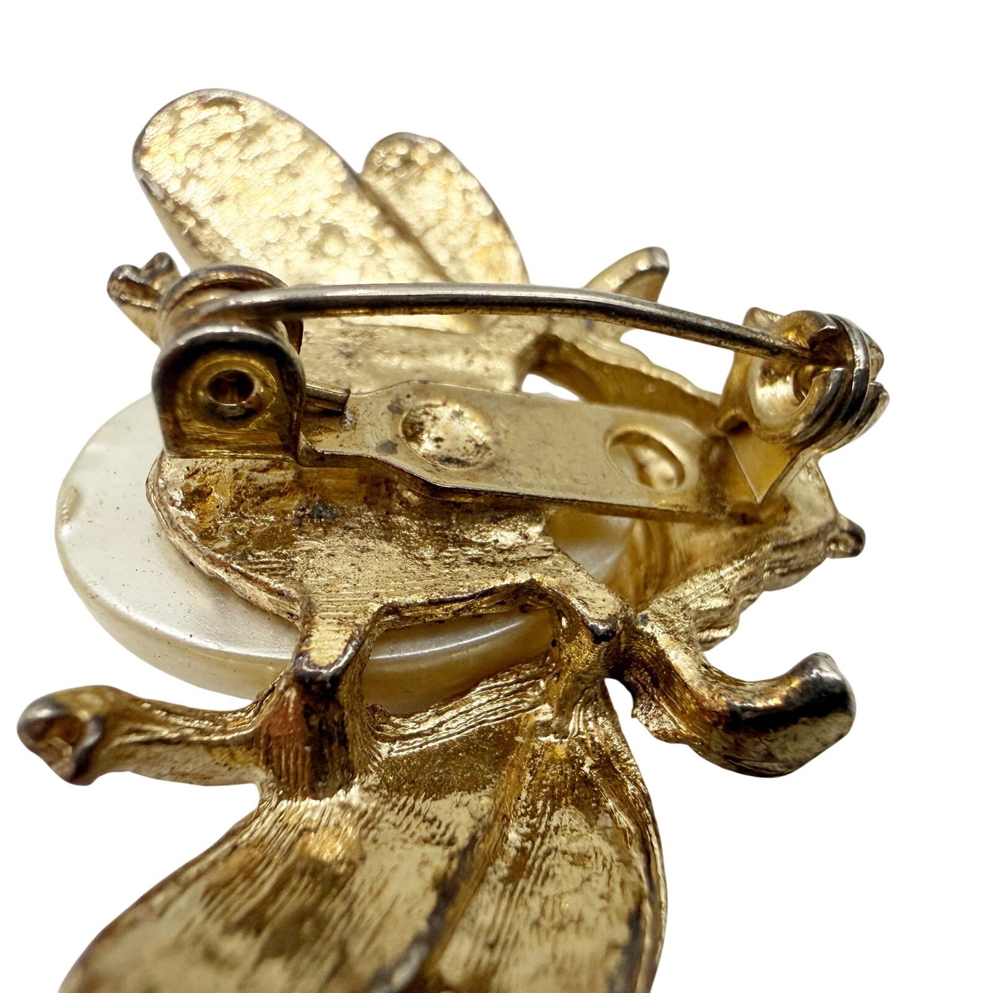 vintage pale pink, gold & faux pearl Bee Bug BROOCH insect costume jewelry pin