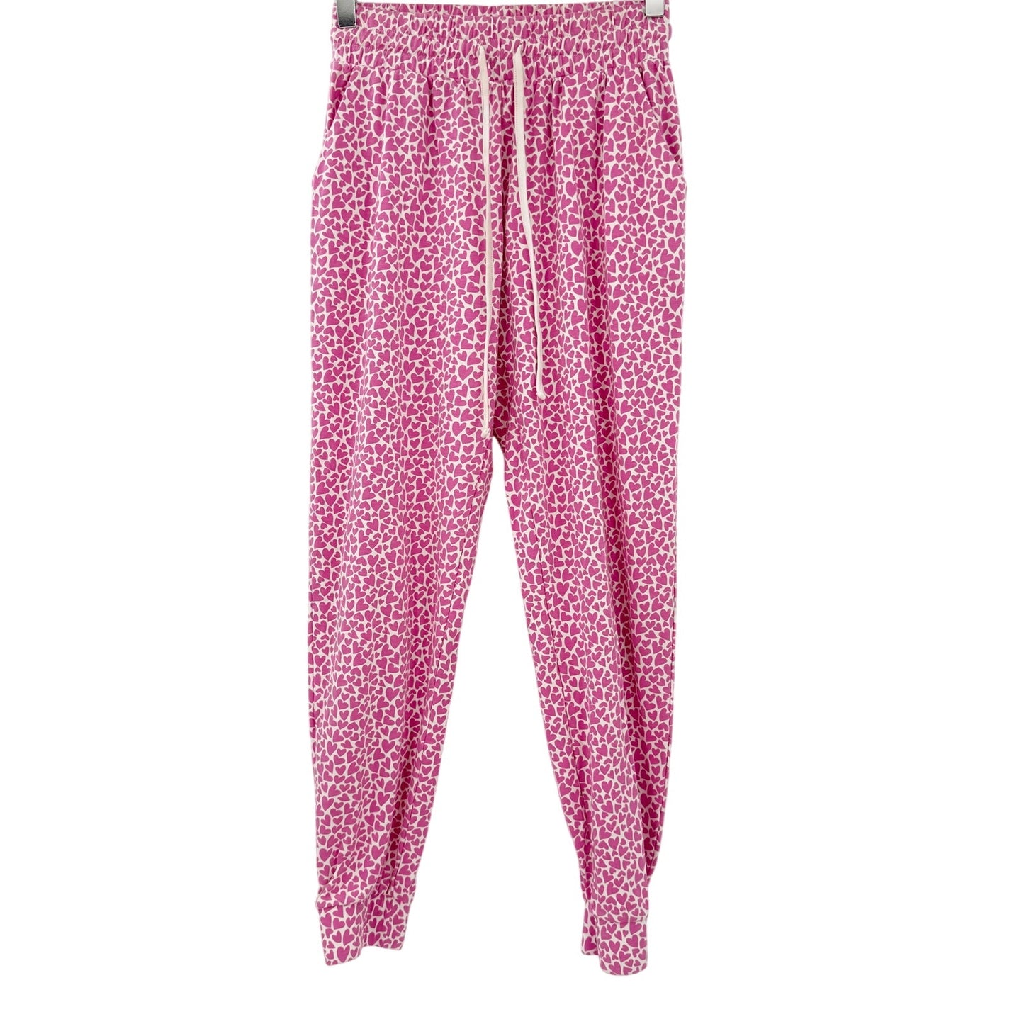 Lila and Hayes white & pink hearts Jogger style Pajama Pants women's SMALL