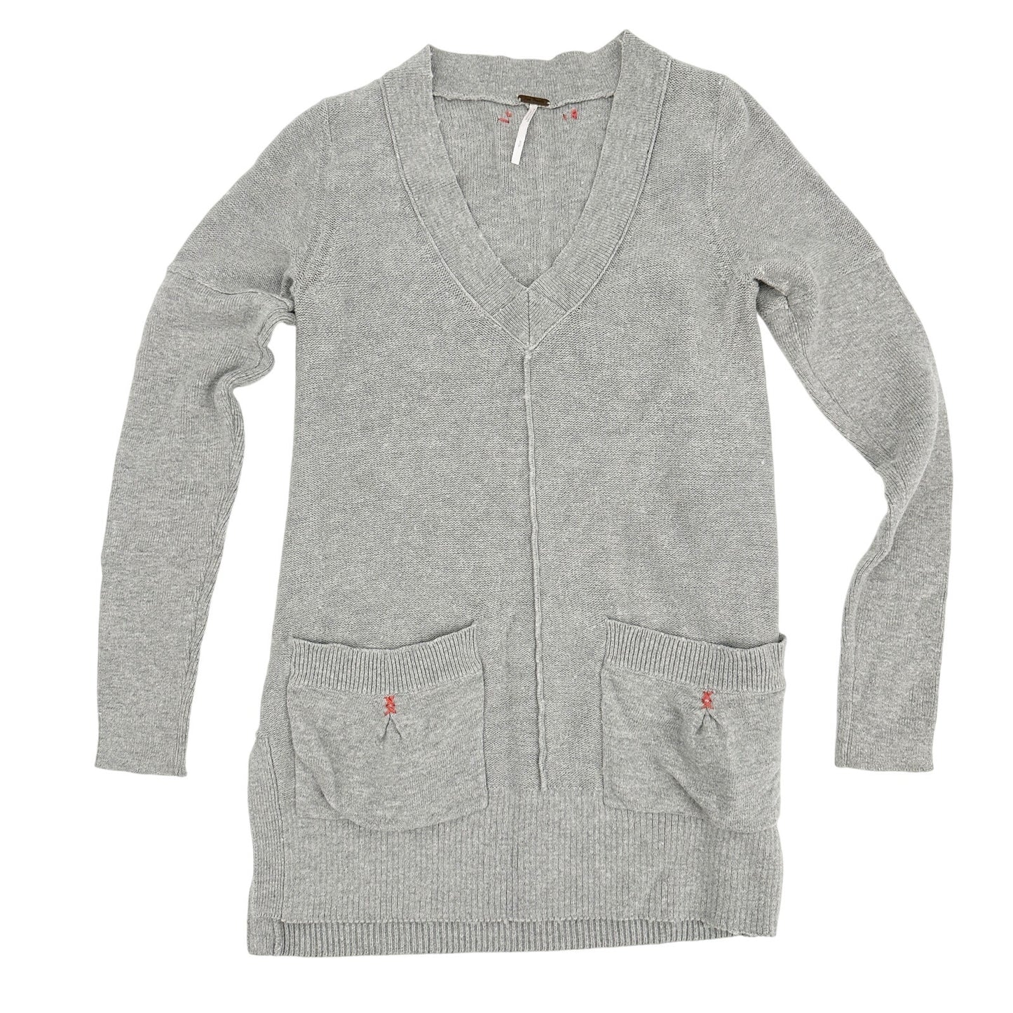 Free People v-neck gray Sweater Top with front pockets women's SMALL normal size