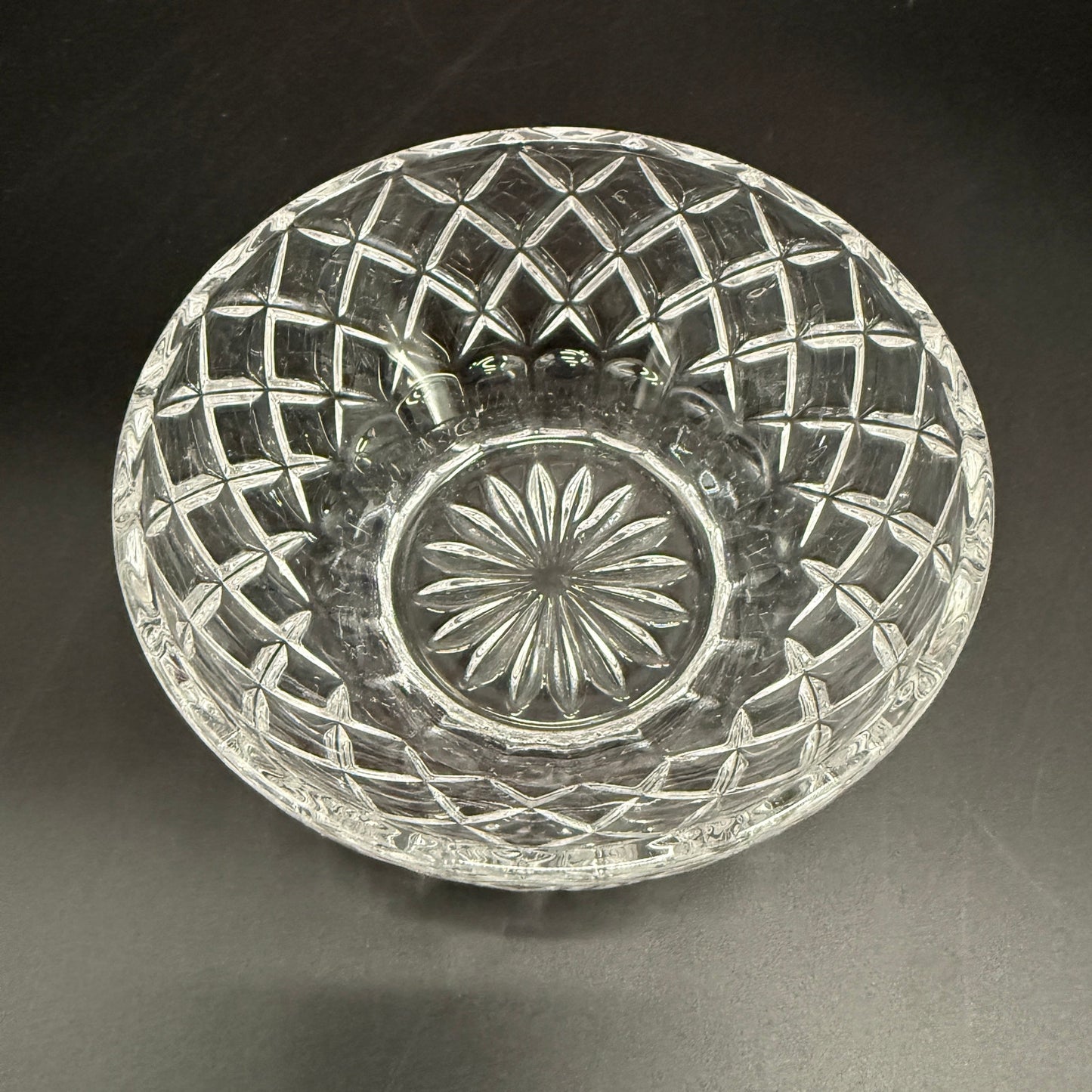 vintage Lenox criss cross cut Diamond 5" Round Bowl clear crystal glass giftware