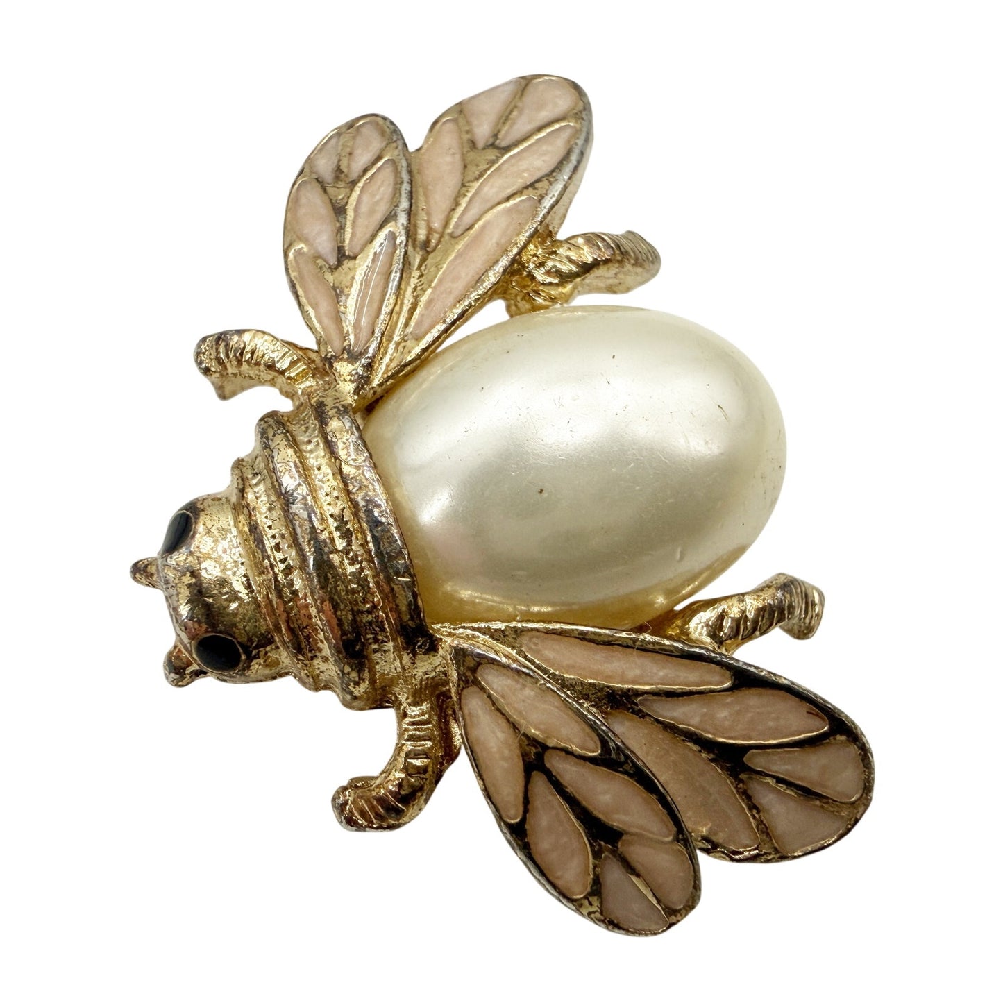vintage pale pink, gold & faux pearl Bee Bug BROOCH insect costume jewelry pin