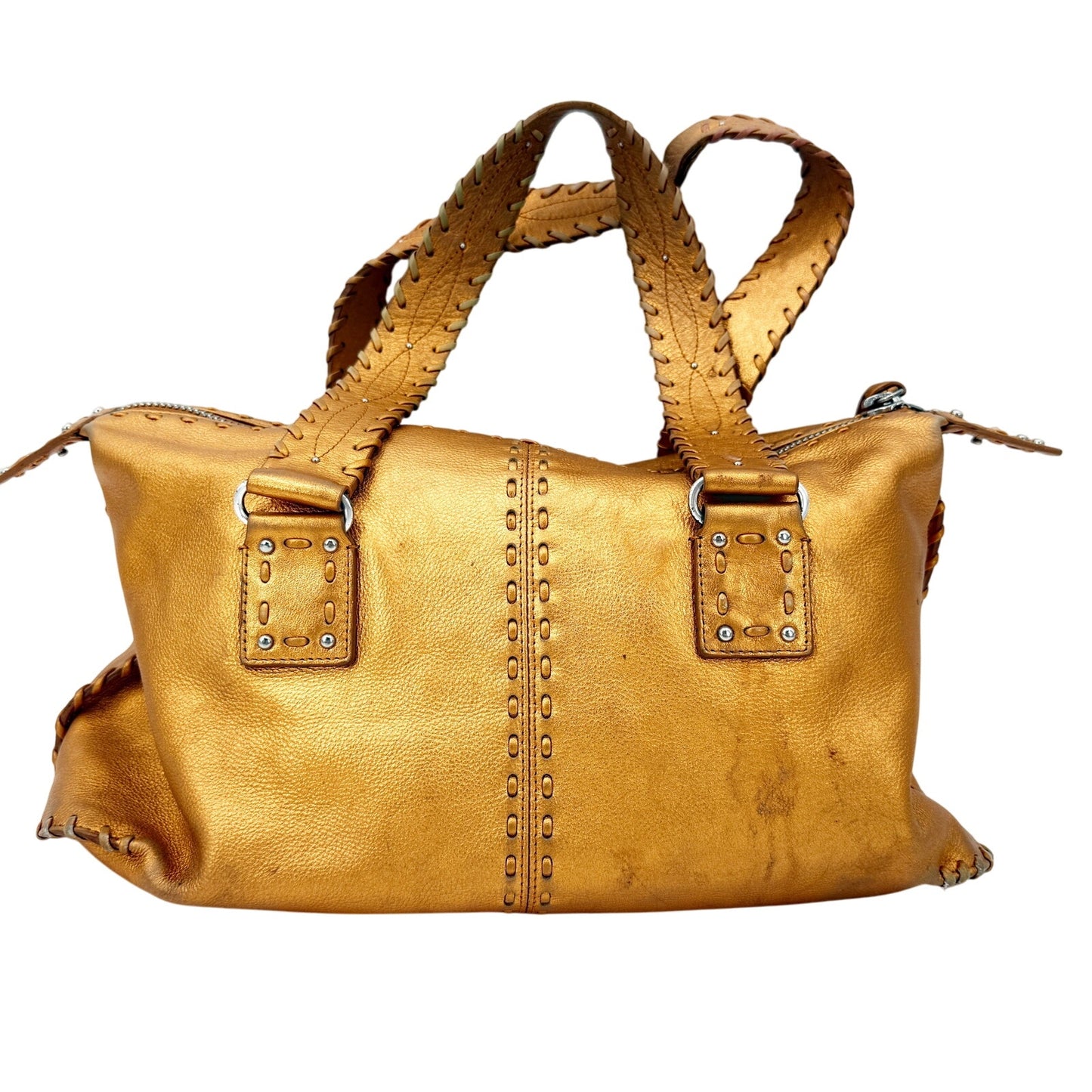 Michael Kors metallic orange leather whipstitch HANDBAG bag top handle purse