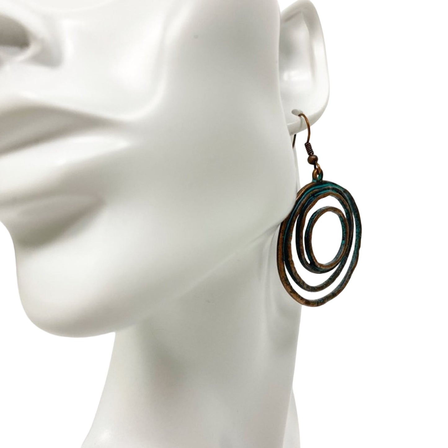 turquoise & brown round swirl metal EARRINGS boho jewelry