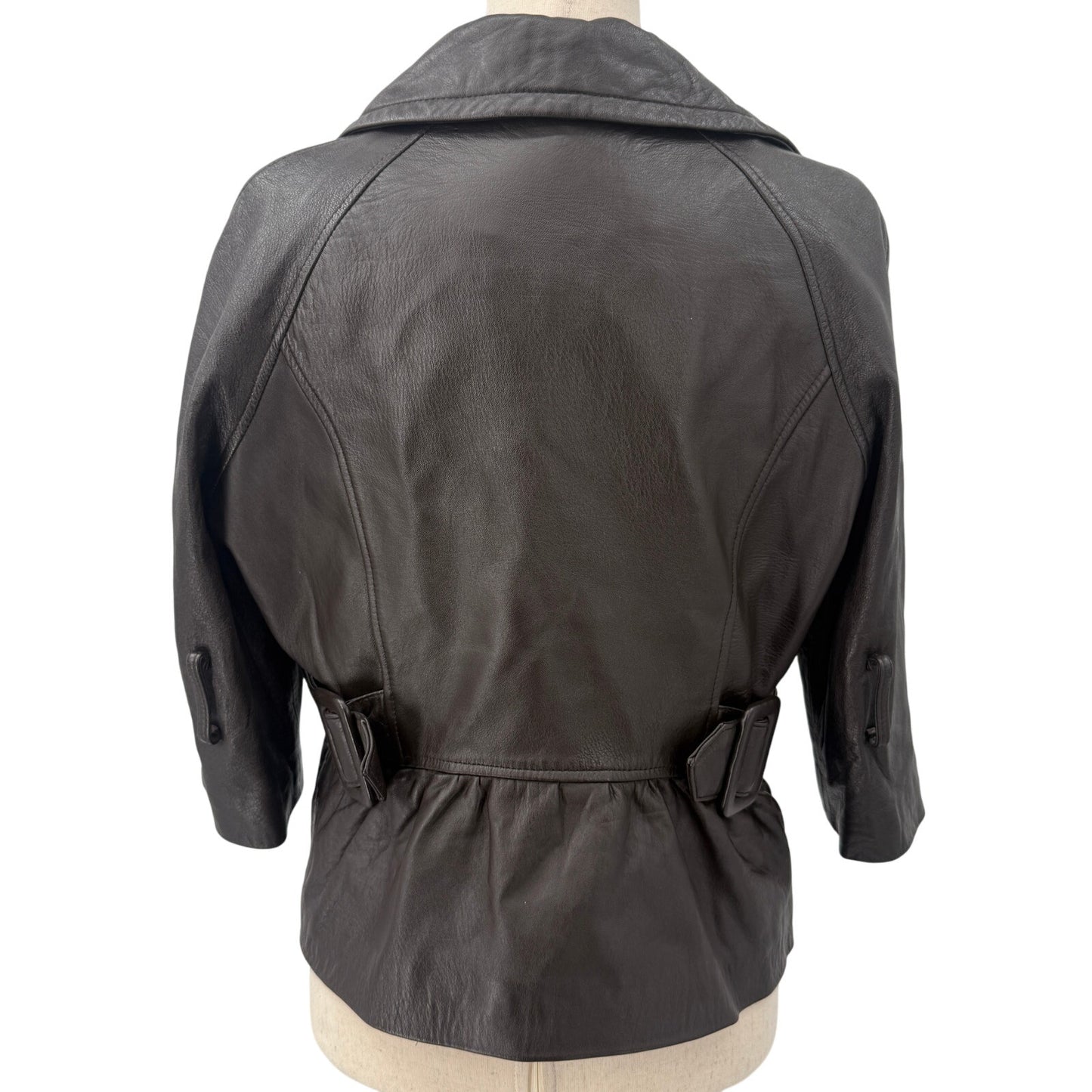 Avanti New York brown leather short Jacket women's MEDIUM fitted 3/4 sleeves
