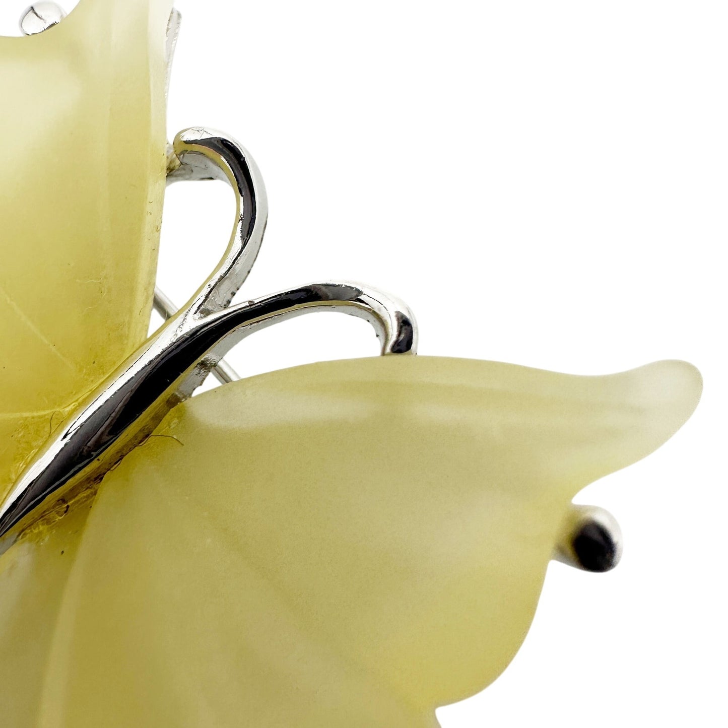 vintage translucent yellow acrylic butterfly BROOCH silver jewelry pin