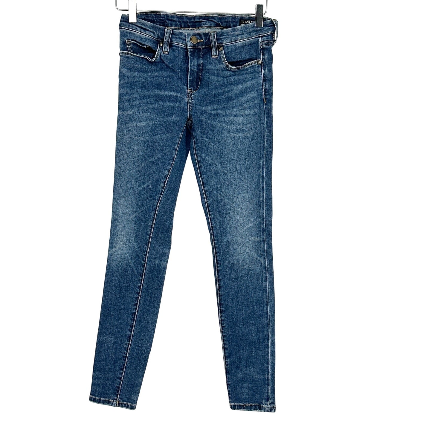 Blank NYC blue denim Skinny Jeans womens 27 dark wash pants studded back pockets