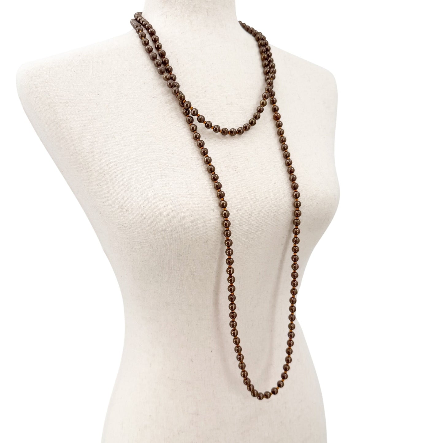 vintage long strand brown & orange beads Beaded Necklace costume jewelry