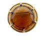 vintage gold metal & translucent brown stone BROOCH round jewelry pin
