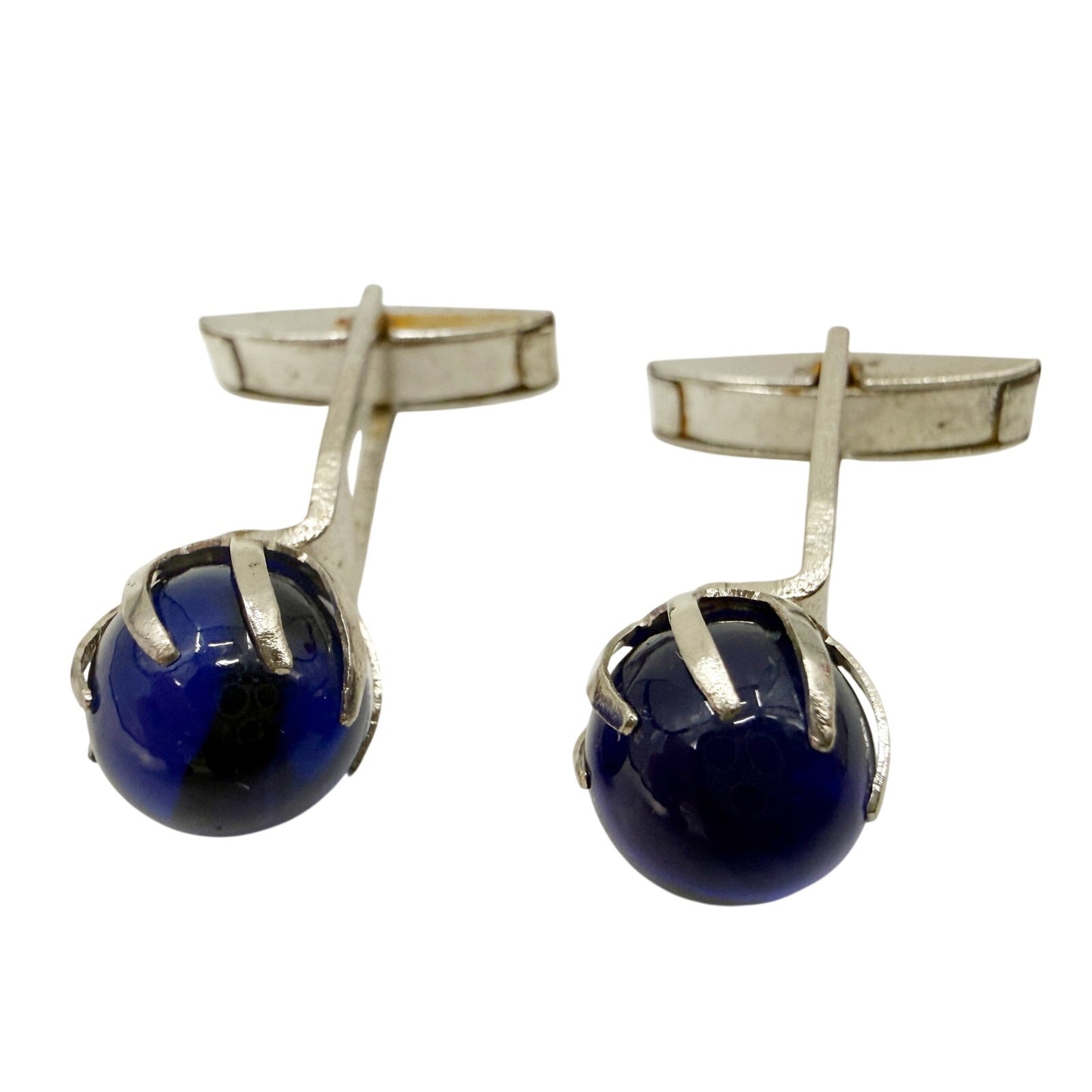 vintage silver & cobalt blue sphere stone Cuff Links cufflinks jewelry