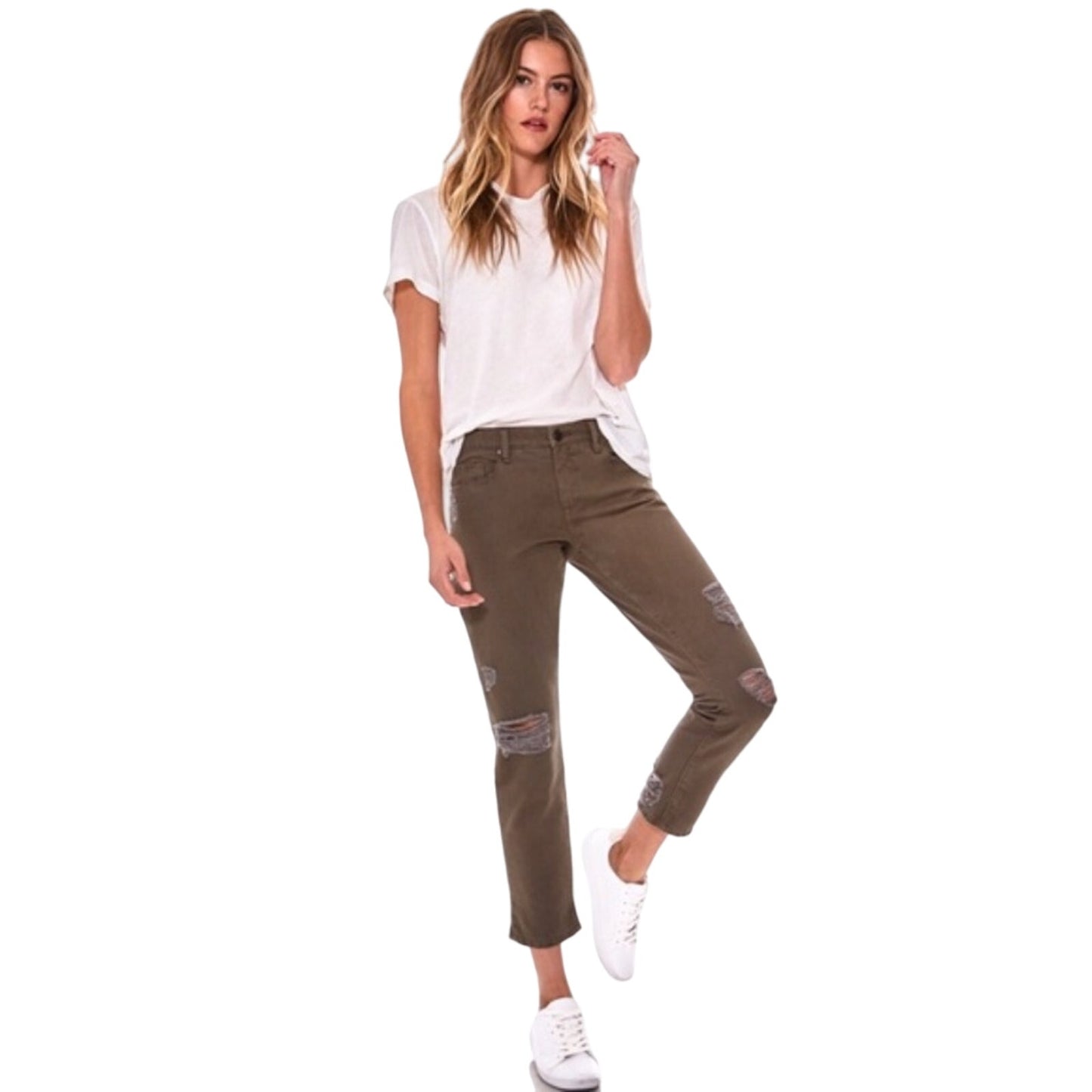 Blank NYC olive green Cropped Girlfriend distressed Pants jeans 28 women's NEW