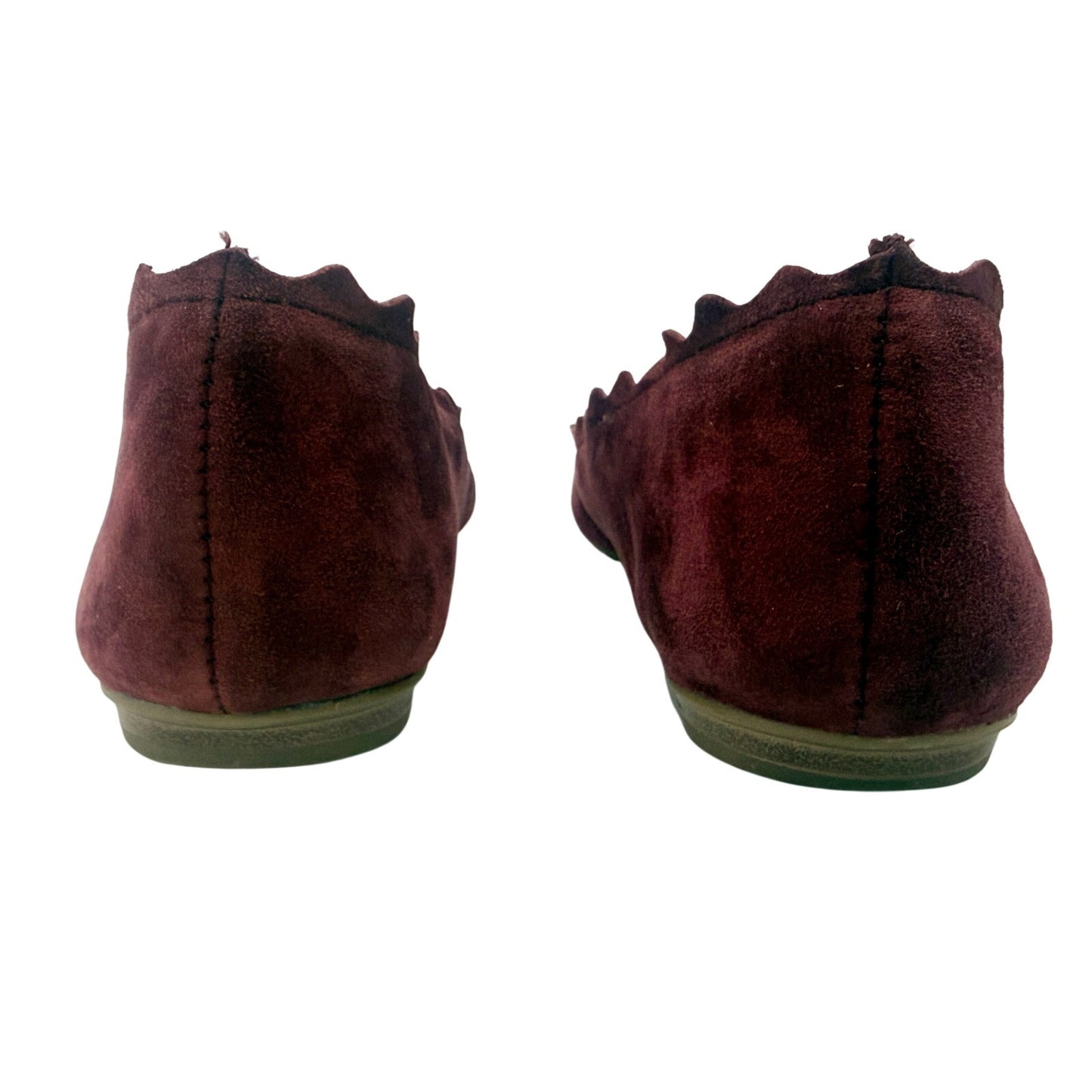 Audrey Brooke burgundy Winny Ballet Flats size 7M shoes suede leather scalloped