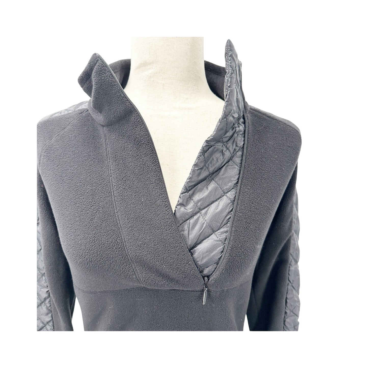 Athleta black fleece & quilted nylon 1/4 zip Pullover Top womens XS outerwear
