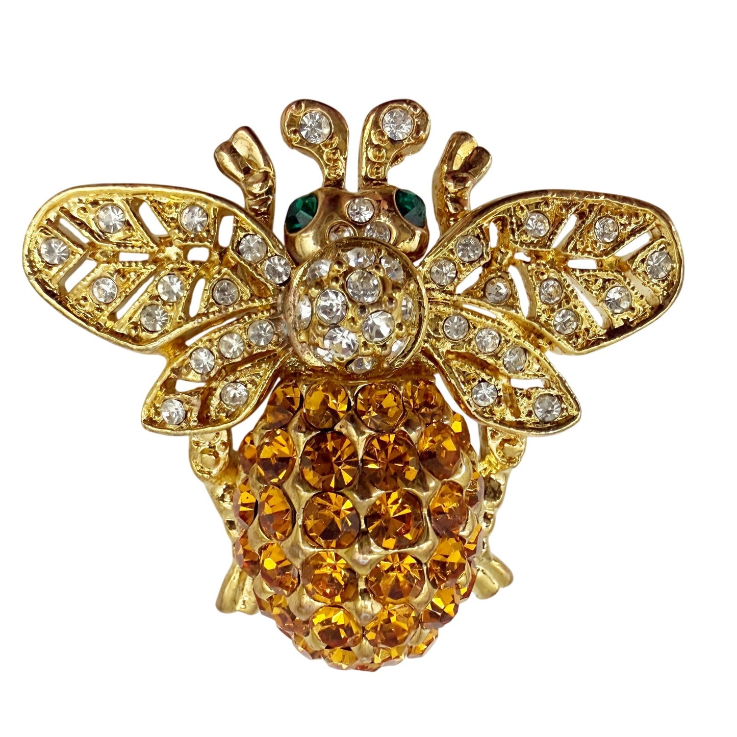 vintage bejeweled gold Bumblebee Bug BROOCH insect jewelry pin rhinestones