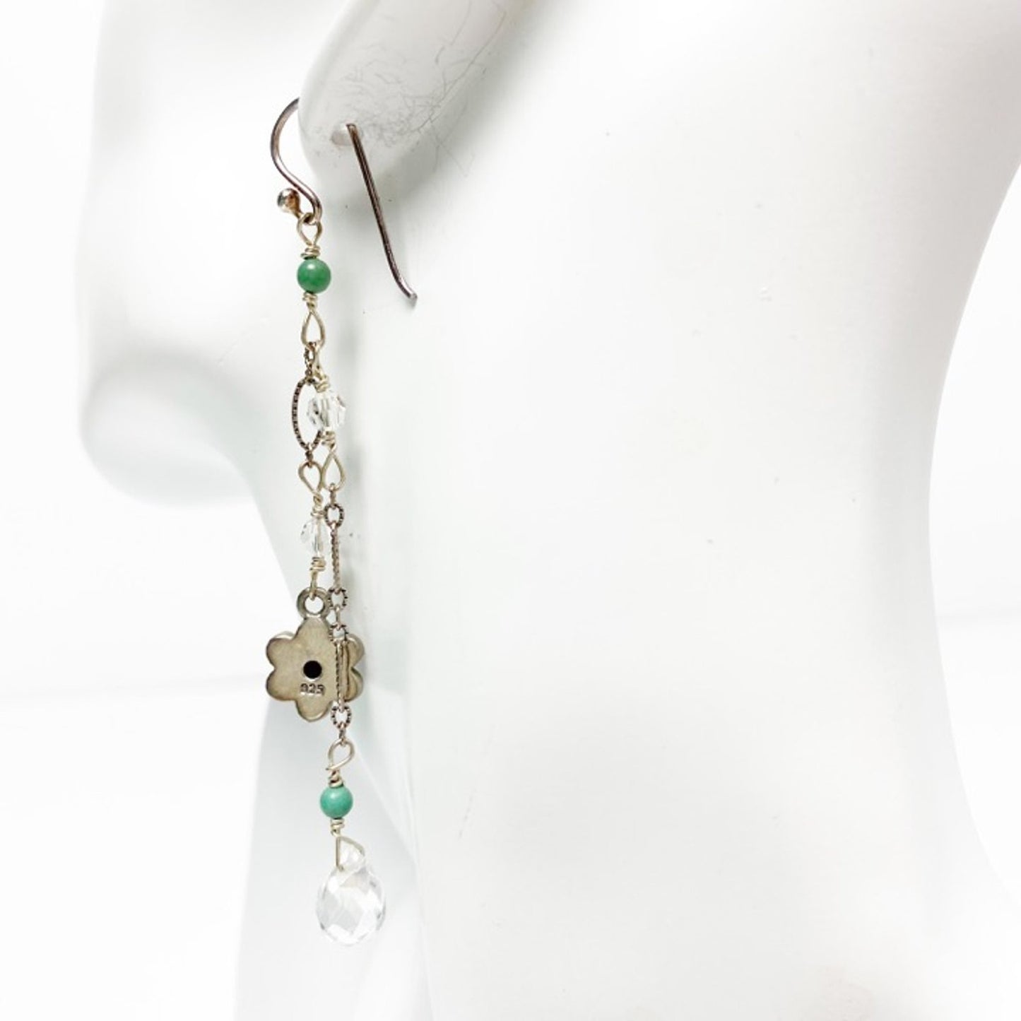handmade silver turquoise crystal dangling EARRINGS jewelry NEW vintage beads