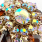 vintage gold & brown rhinestones sparkly BROOCH round jewelry pin *missing pin*