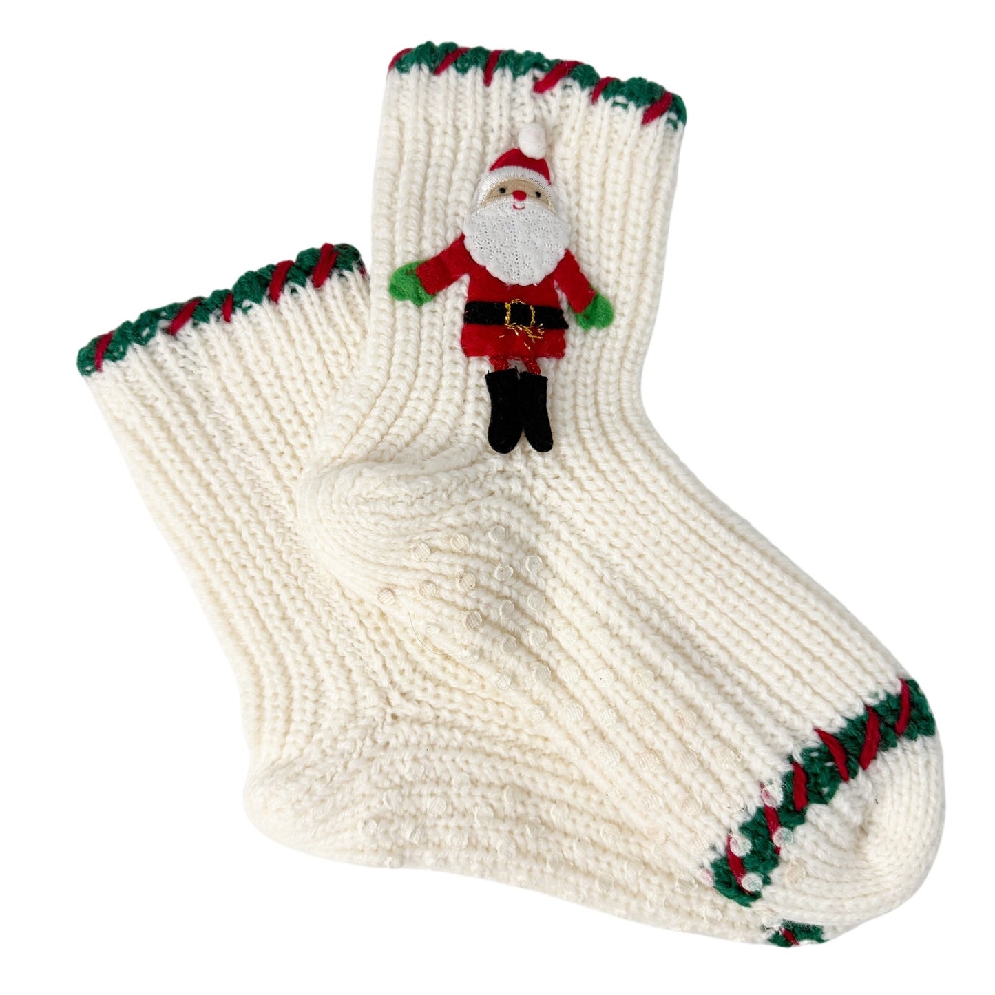 NEW white green red Santa Claus non-slip Slipper Socks Christmas holiday S/M