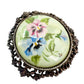 vintage pink blue pansy flowers metal cameo BROOCH pendant floral jewelry pin