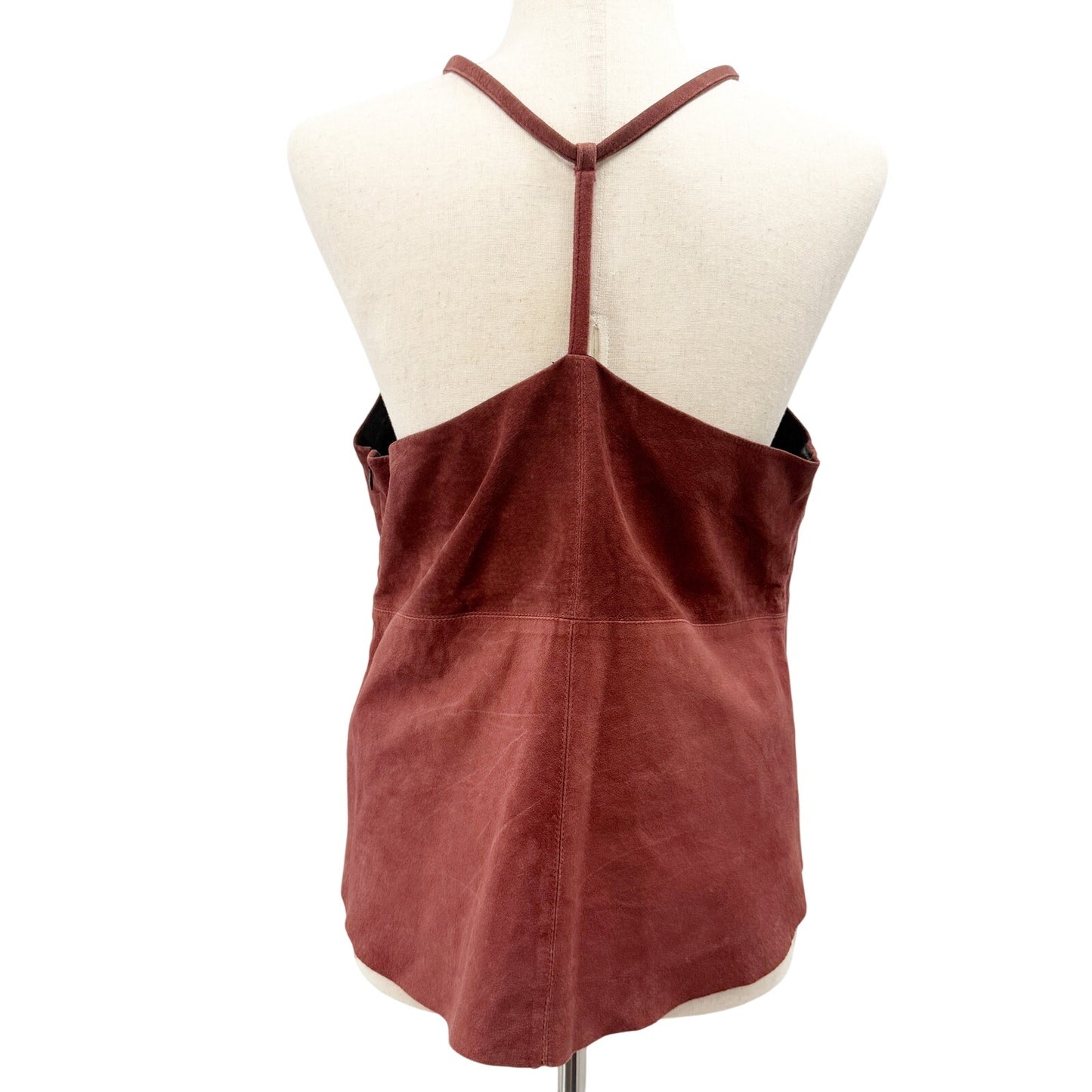 Townsen burgundy brown Suede Leather Halter lined Top women's LARGE high neck