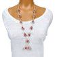 vintage faux pearl red stone 28" beaded strand tassel NECKLACE costume jewelry