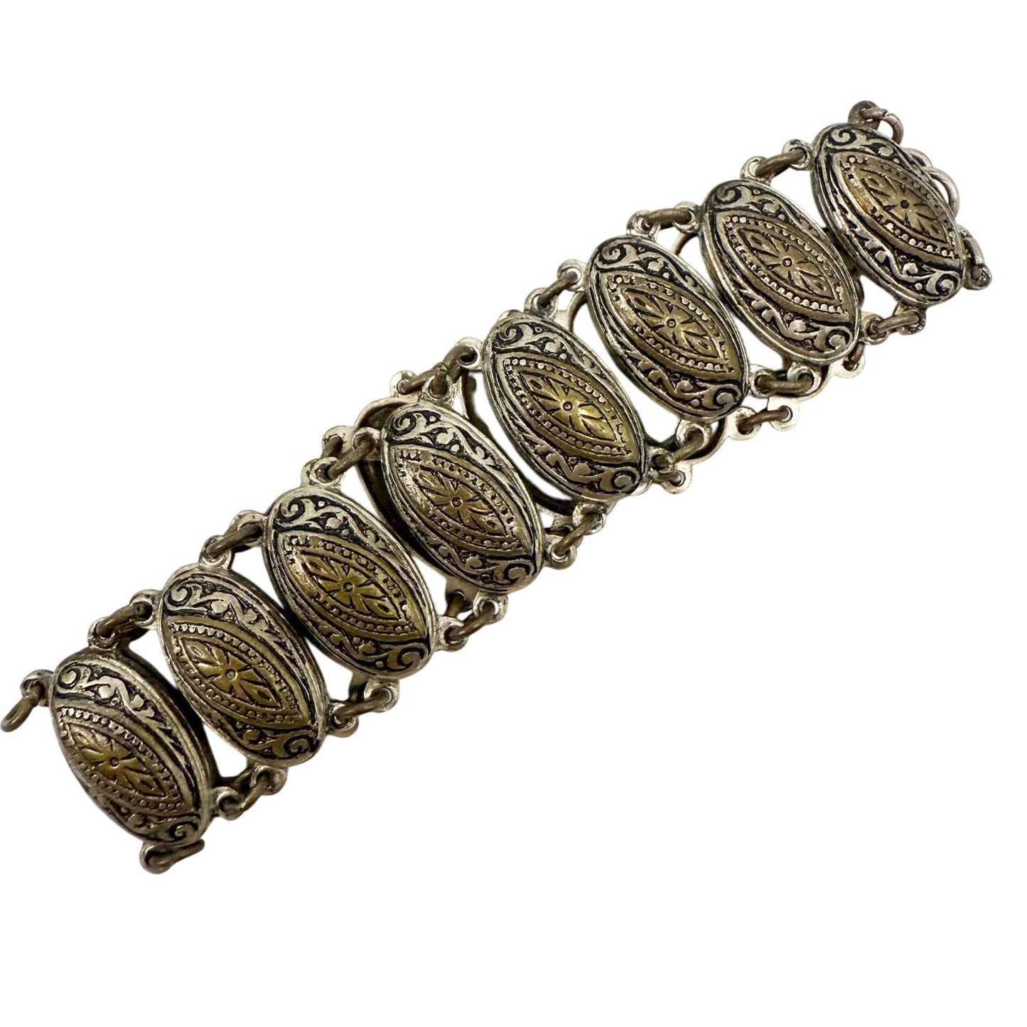vintage gold & silver tone metal Damascene Link Bracelet marked SPAIN