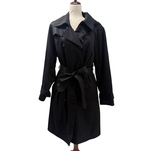 London Fog black belted Trench Coat women's 1X removable hood jacket outerwear