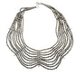 vintage scalloped silver metal Bib Necklace costume jewelry capsule beads
