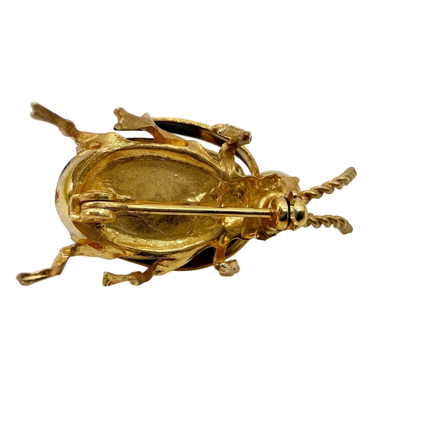 vintage black red & gold Beetle Bug BROOCH insect jewelry pin faux pearl