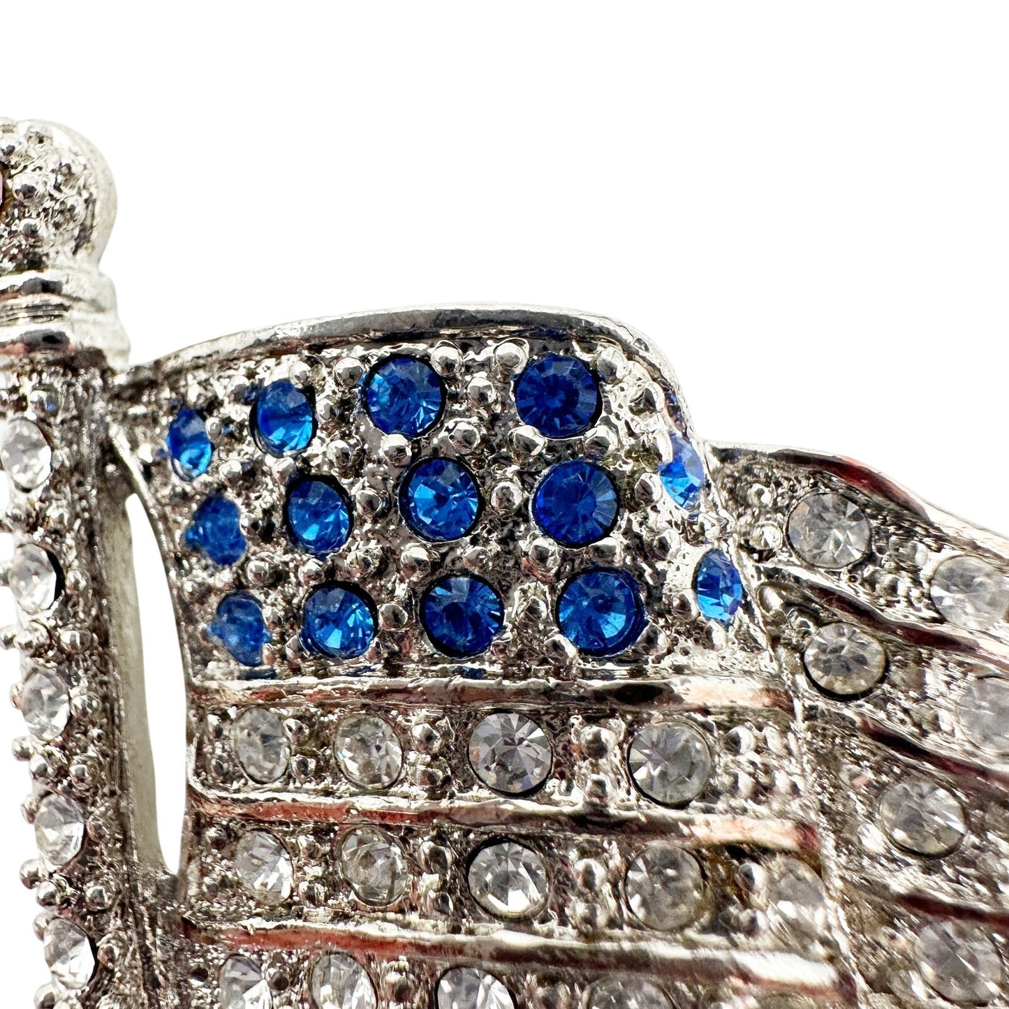 vintage American Flag blue & silver rhinestones BROOCH patriotic jewelry pin