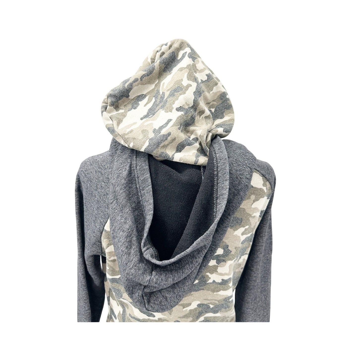 Ampersand Avenue dark gray & camo Double Hooded Sweatshirt Top MEDIUM hoodie
