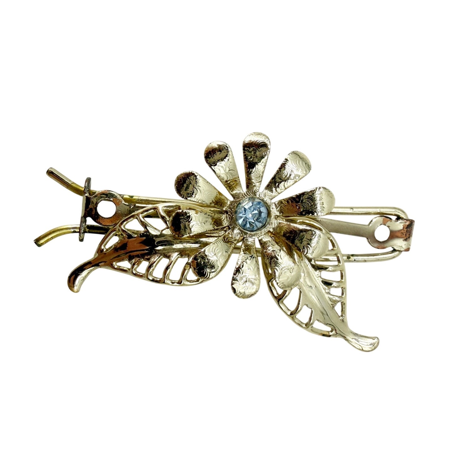 vintage silver flower light blue rhinestone Hair Fork Pin retro fashion jewelry