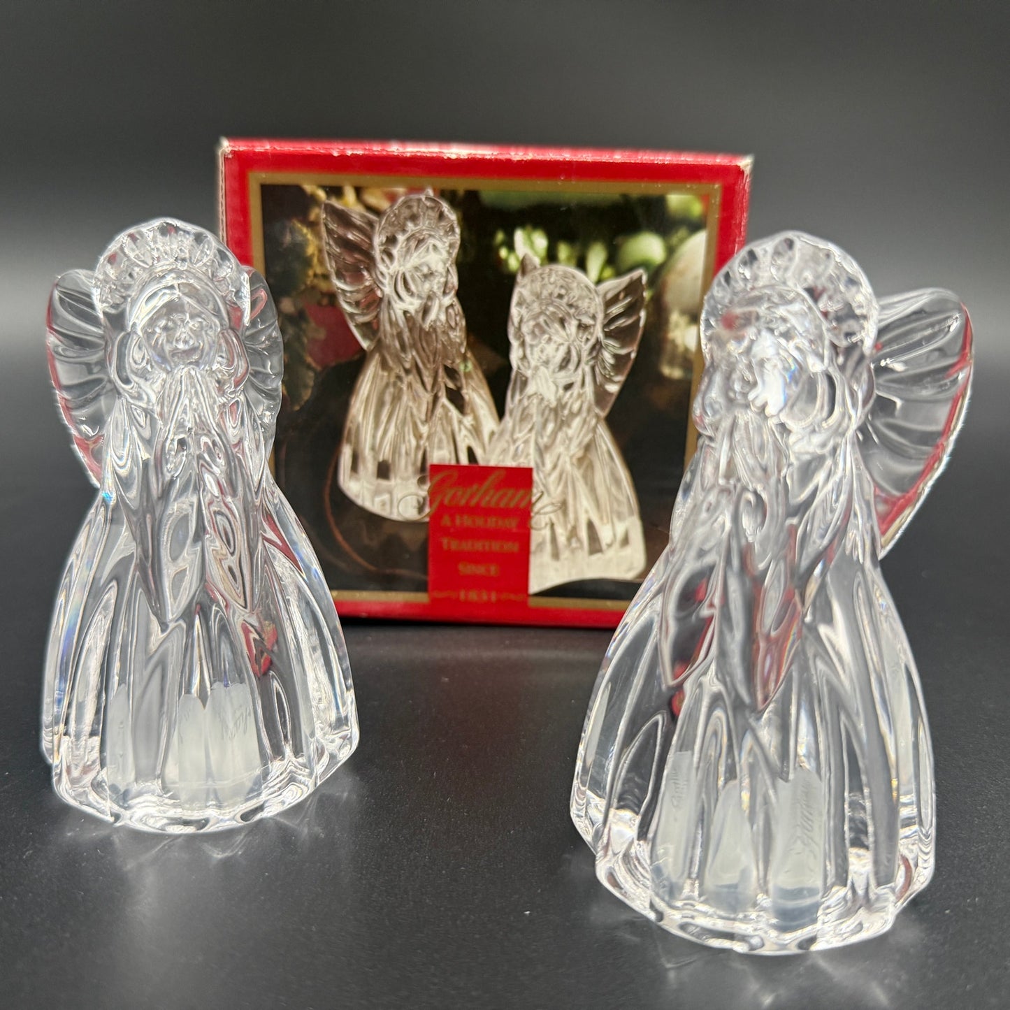 Gorham Holiday Traditions Angels Salt & Pepper set full lead crystal Christmas