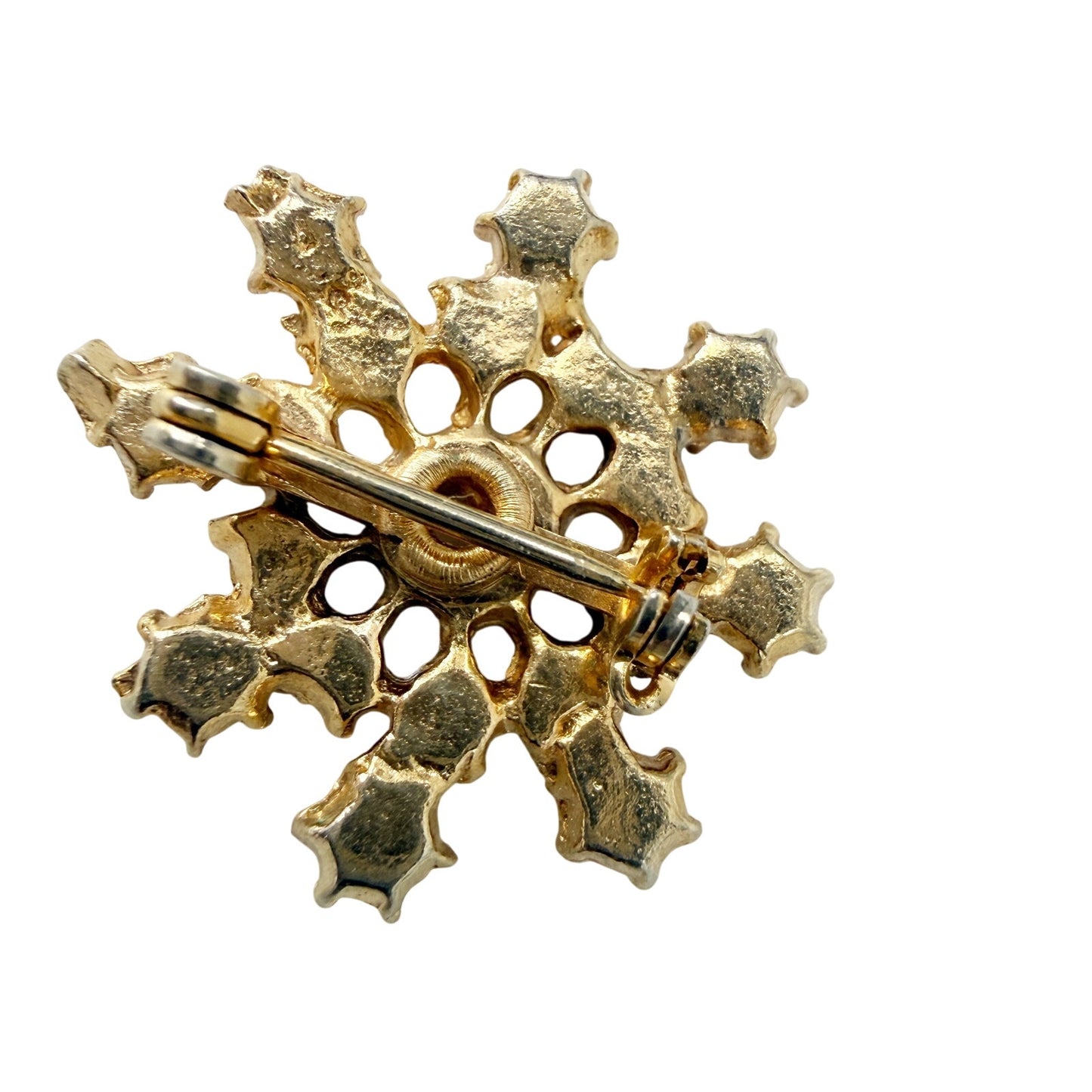 vintage gold faux pearls & rhinestones Starburst snowflake Brooch jewelry pin