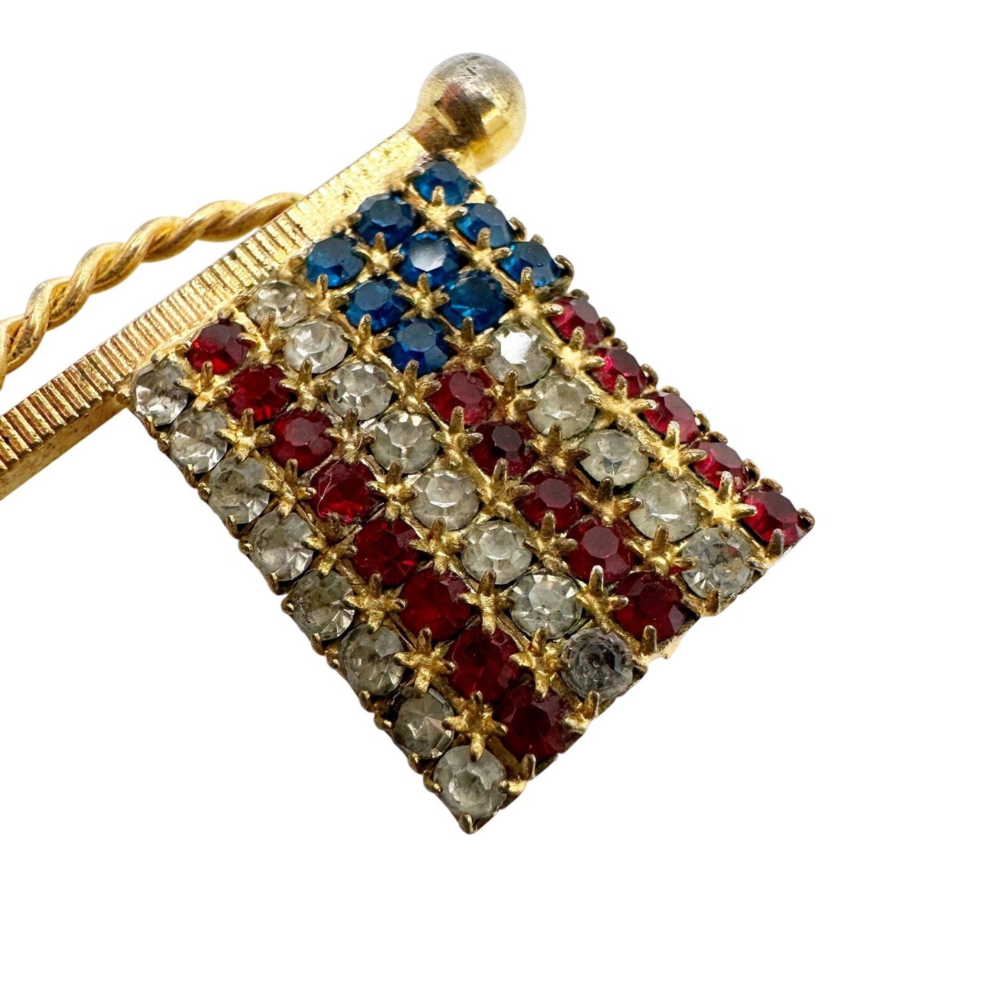 vintage American Flag red & blue rhinestone BROOCH patriotic jewelry pin