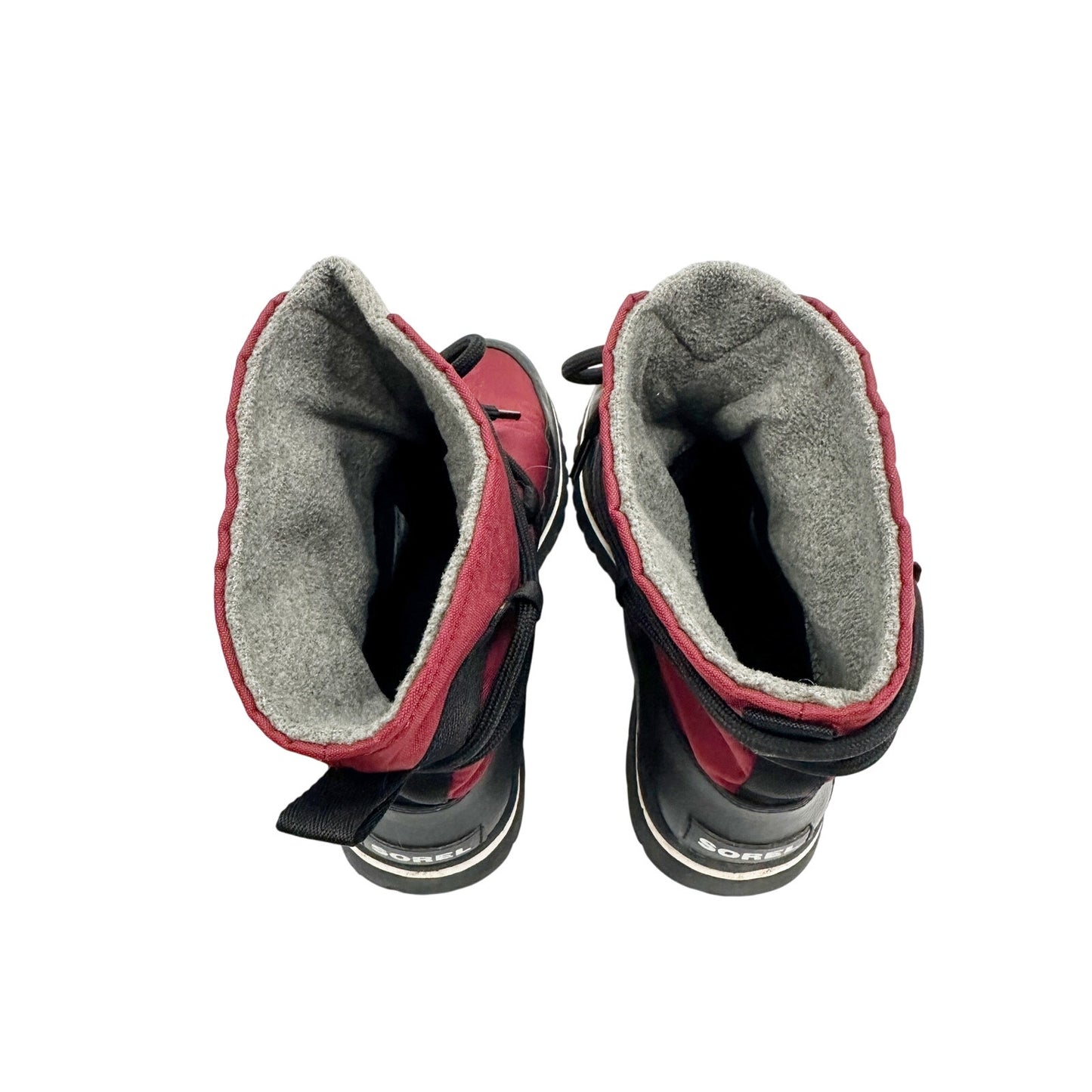 Sorel red & black Ankle Winter Boots women's 7 waterproof slip-on shoes w/ tie