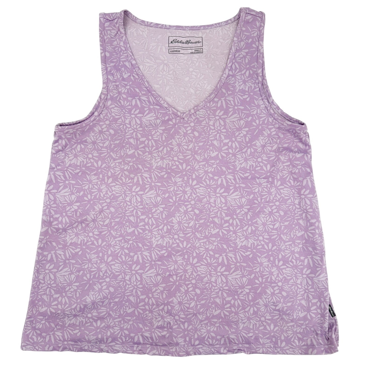 Eddie Bauer lavender purple floral Sleep Shirt womens LARGE sleepwear pajama top