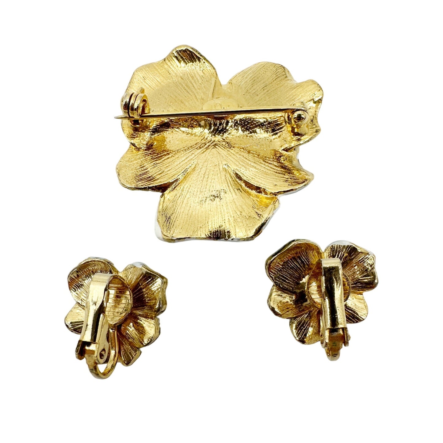 vintage Hobé blue flower BROOCH floral jewelry pin and clip EARRINGS set
