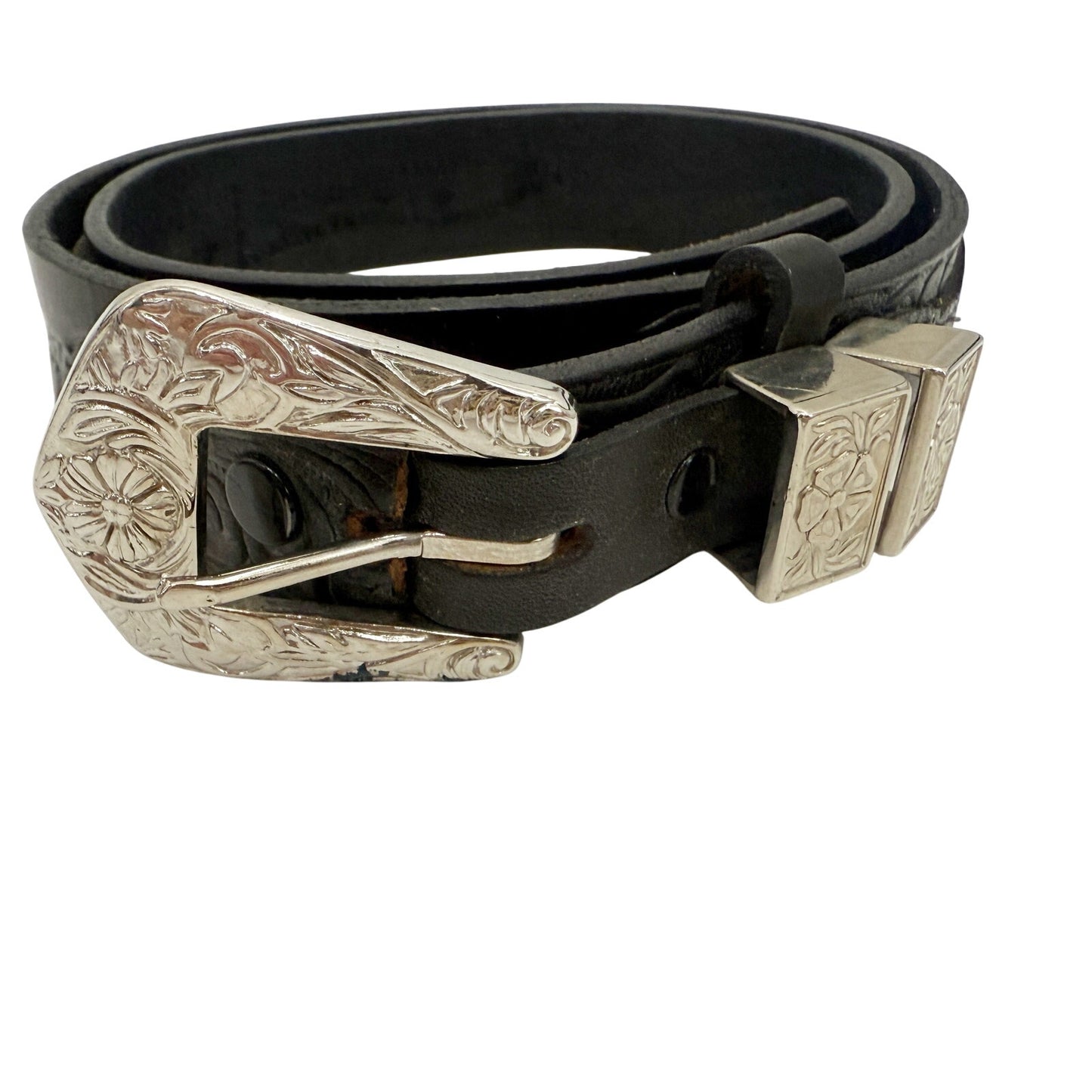 Harley Davidson black tooled leather silver metal Belt womens LARGE Chippewa USA
