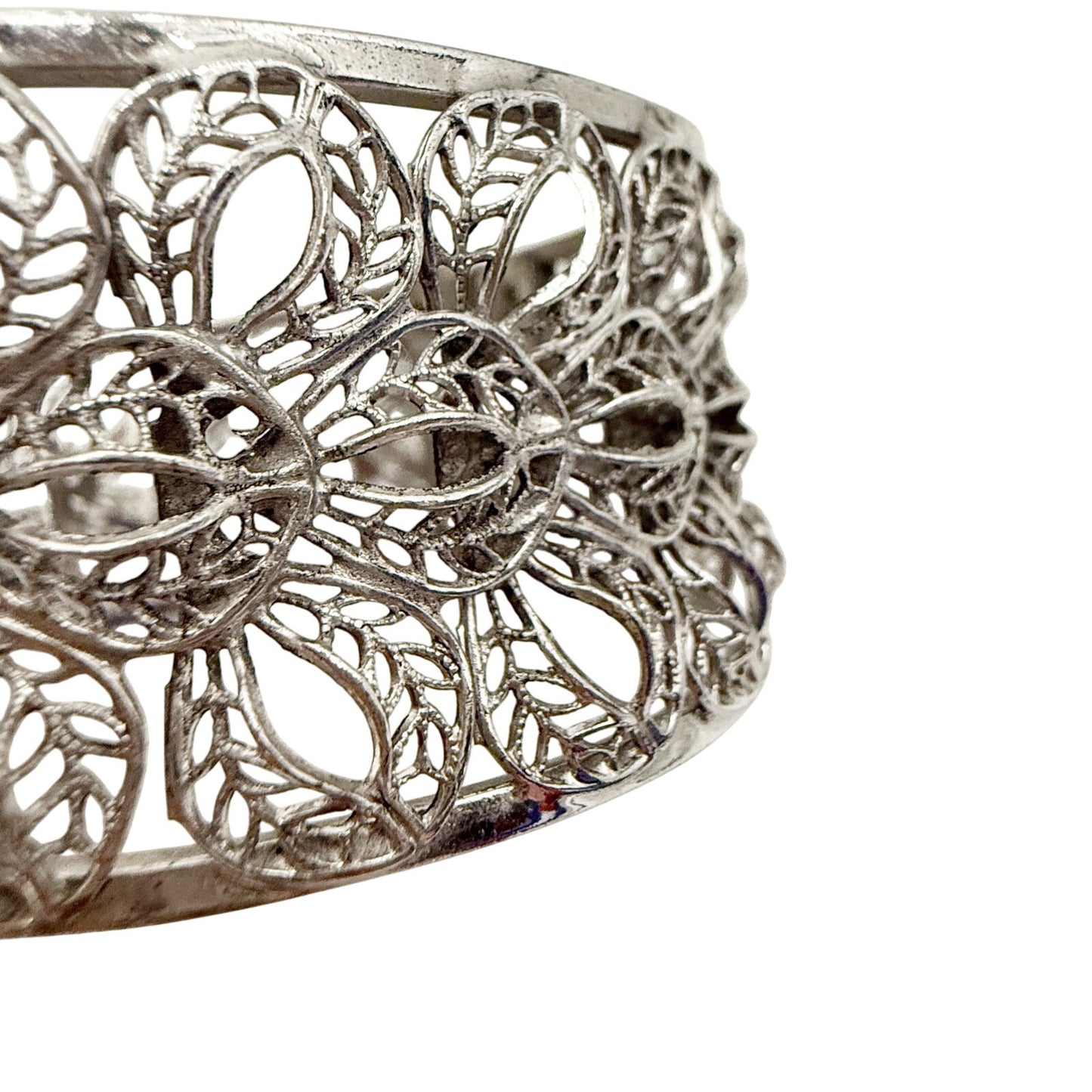 vintage Vargas Hinged floral filigree Bracelet silver toned metal flower jewelry