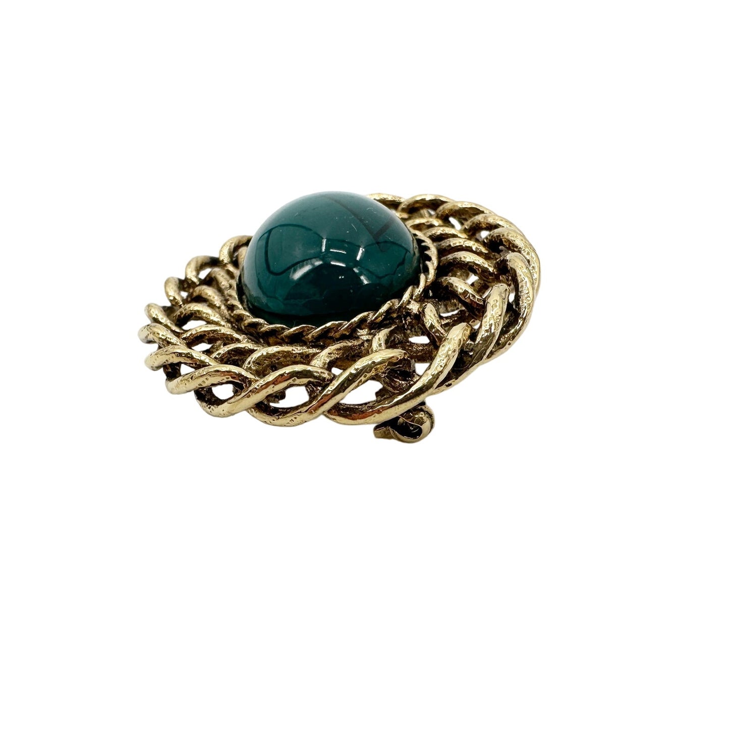 vintage oval gold BROOCH faux blue gemstone center jewelry pin