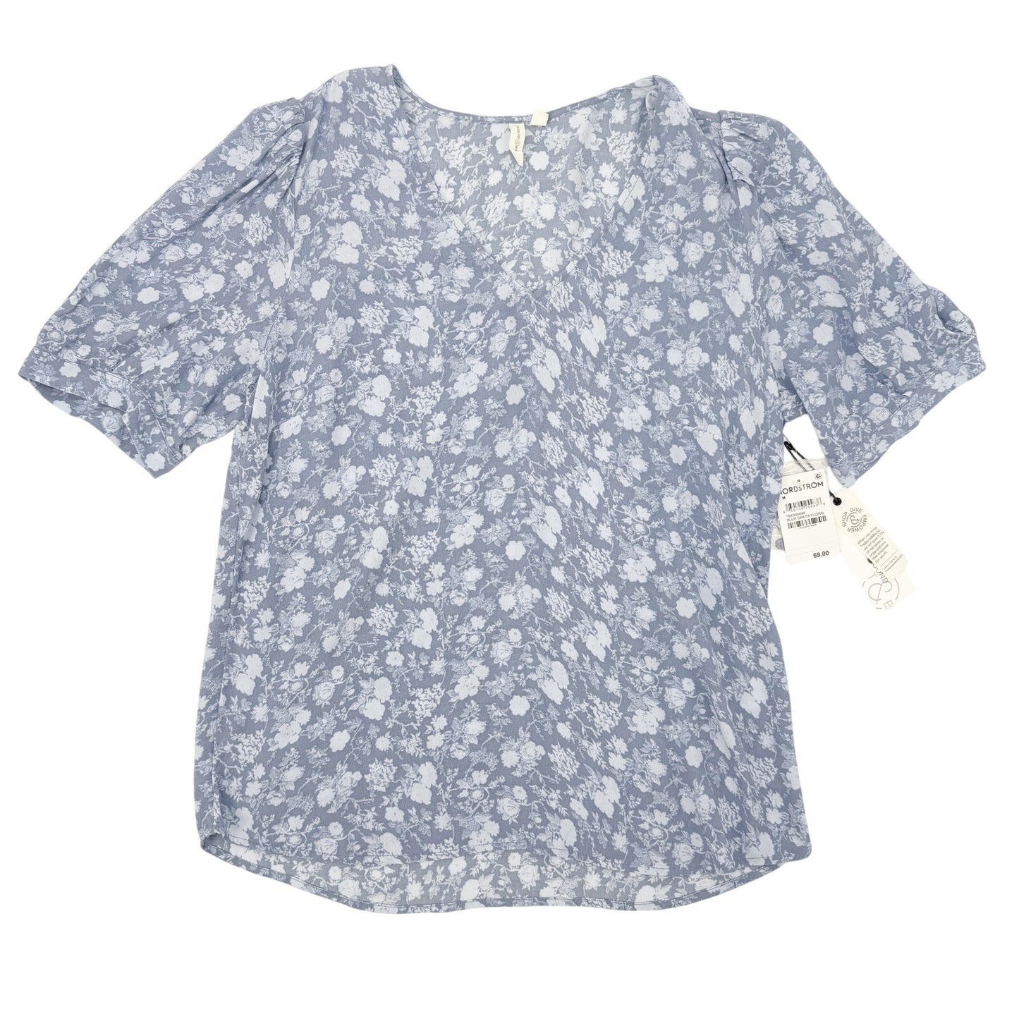 Treasure & Bond blue Blouse pullover Top women's MEDIUM Greta Floral NWT $69 new