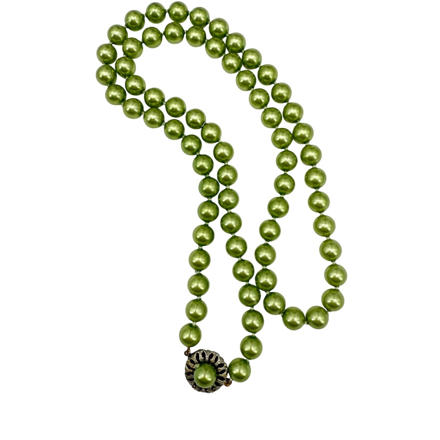 vintage strand of metallic lime green beads Beaded Necklace costume jewelry