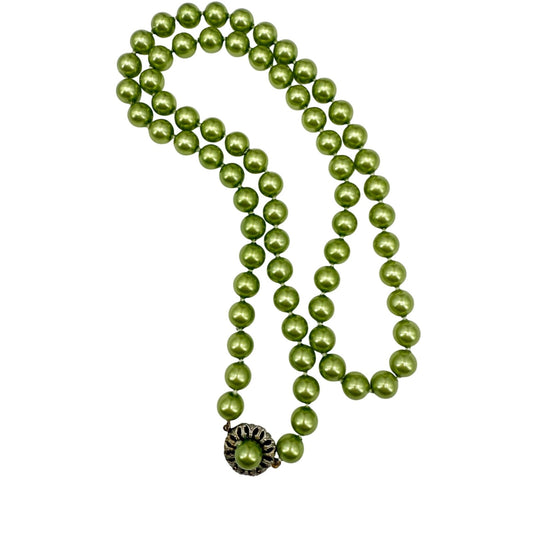 vintage strand of metallic lime green beads Beaded Necklace costume jewelry