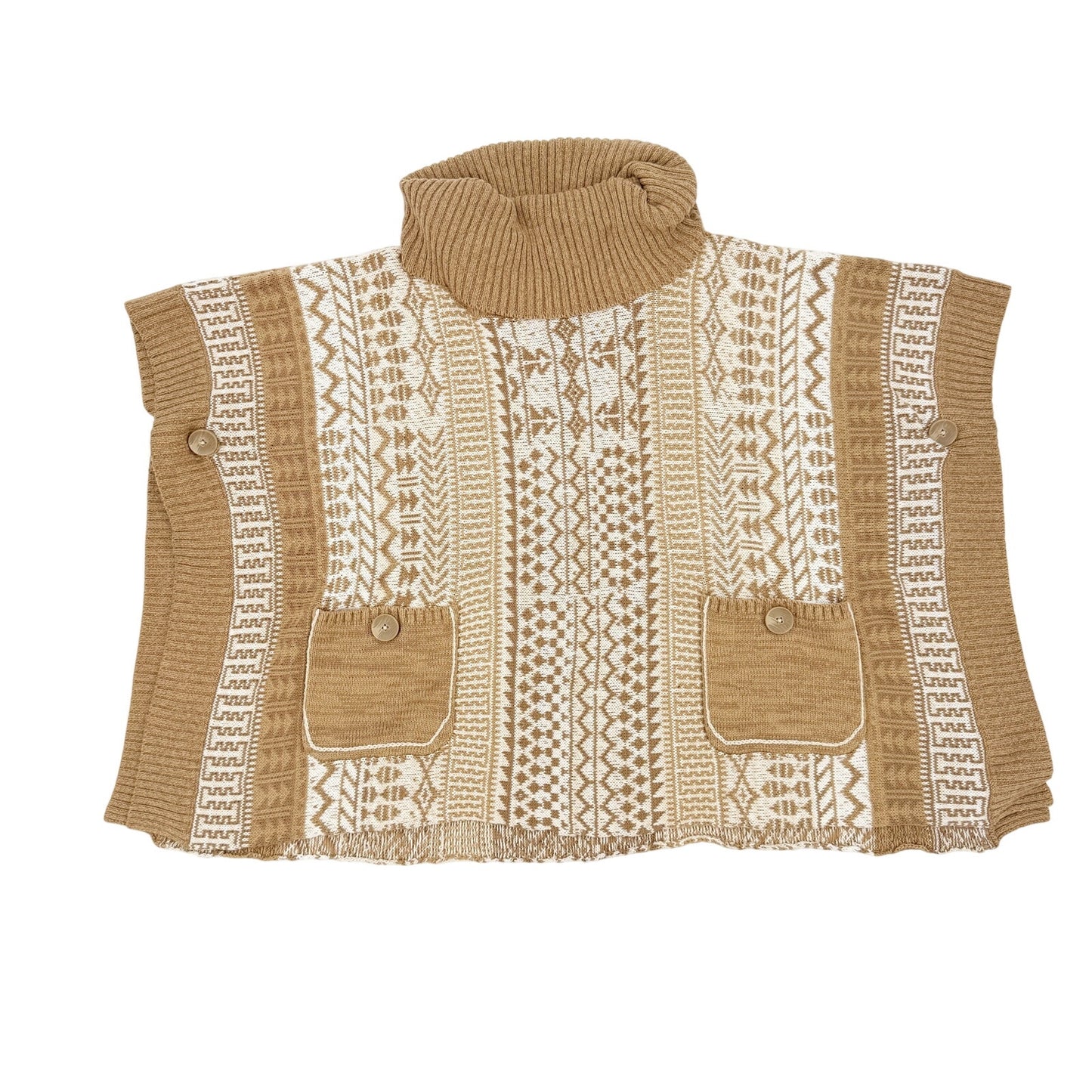 Sharon Young tan & cream geometric Cowl Neck Sweater Poncho women's S / M top