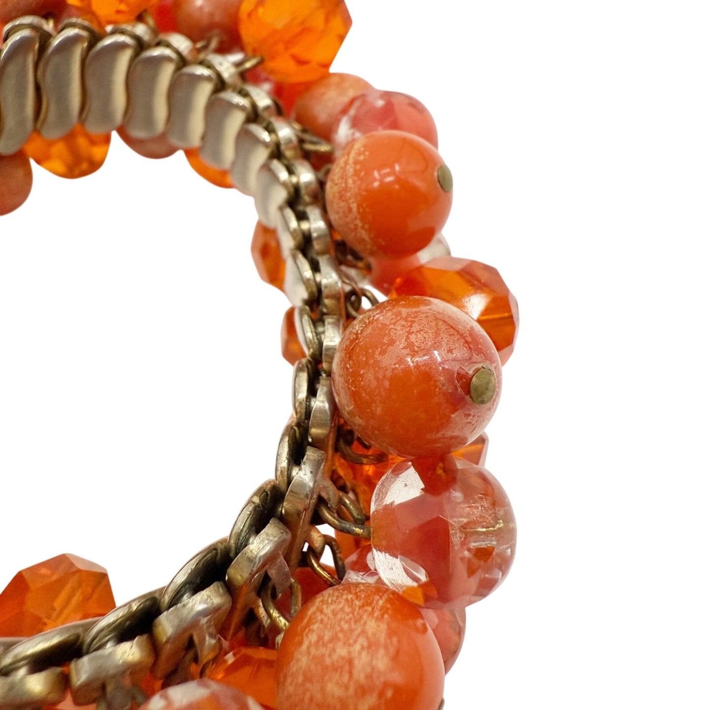 orange beaded stretch BRACELET gold tone metal vintage costume jewelry