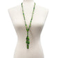 vintage dark & light green Paper Clip Tassel Necklace silver tone metal jewelry