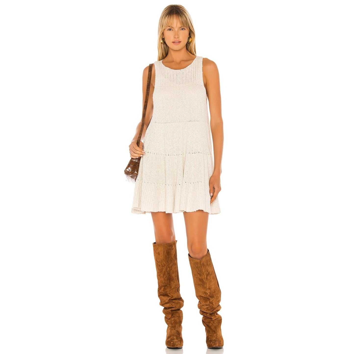 new Waterfall Ruffle sweater Dress by Free People oatmeal neutral women's SMALL