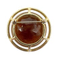 vintage gold metal & translucent brown stone BROOCH round jewelry pin