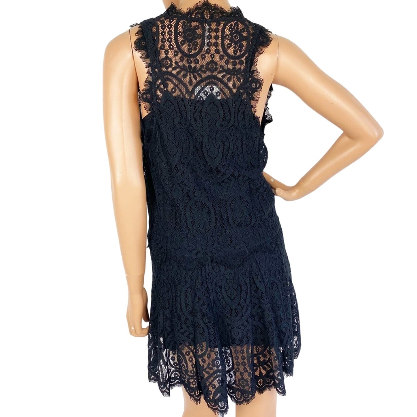 Free People black lace mini Dress w/ slip Tunic Top new $108 size XS extra small